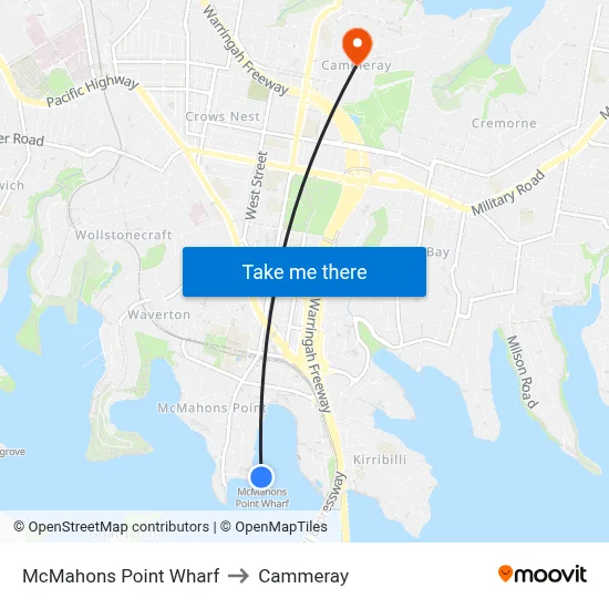 McMahons Point Wharf to Cammeray map