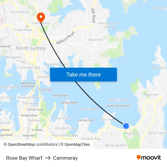 Rose Bay Wharf to Cammeray map