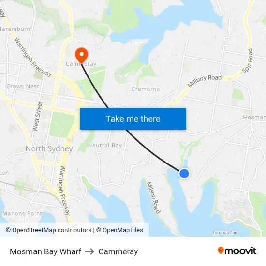Mosman Bay Wharf to Cammeray map