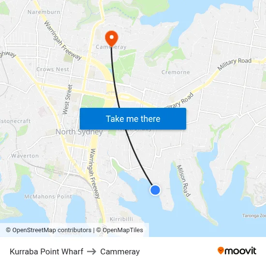 Kurraba Point Wharf to Cammeray map