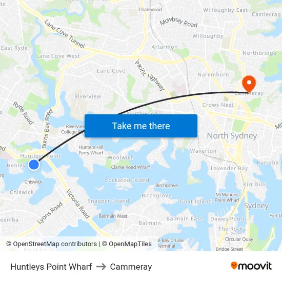 Huntleys Point Wharf to Cammeray map