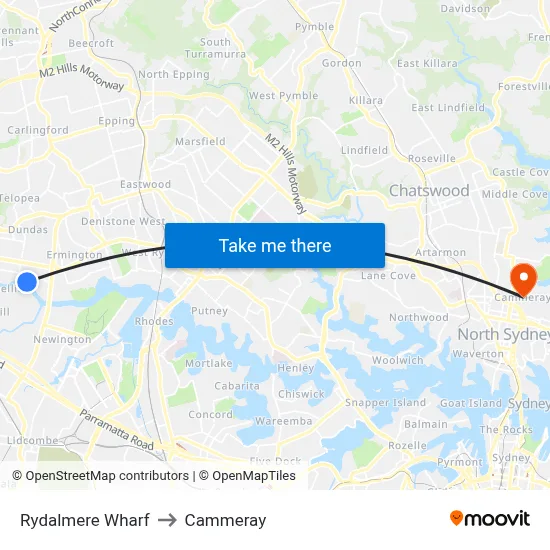 Rydalmere Wharf to Cammeray map