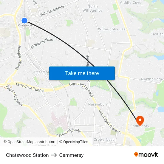 Chatswood Station to Cammeray map