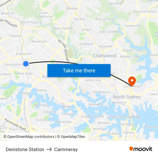 Denistone Station to Cammeray map