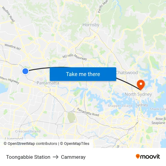 Toongabbie Station to Cammeray map