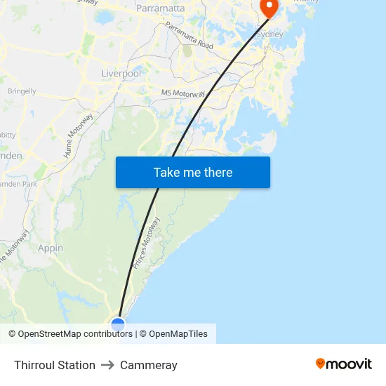 Thirroul Station to Cammeray map