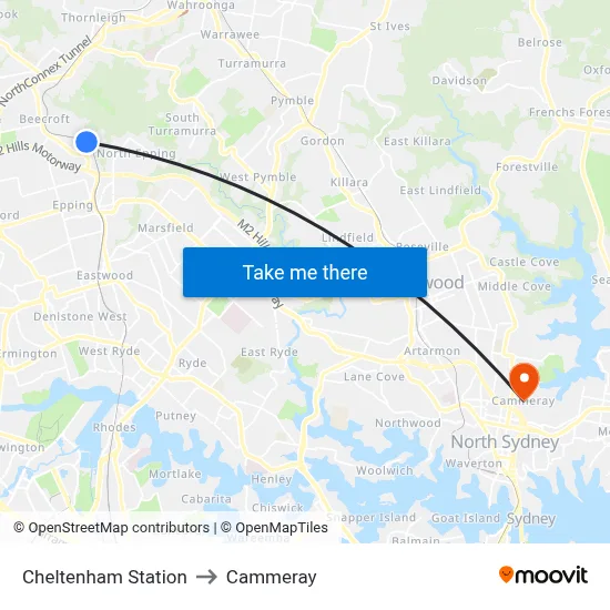 Cheltenham Station to Cammeray map