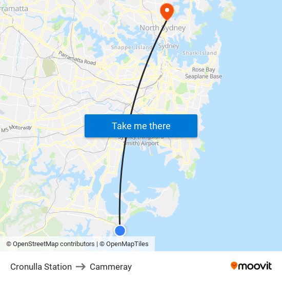 Cronulla Station to Cammeray map