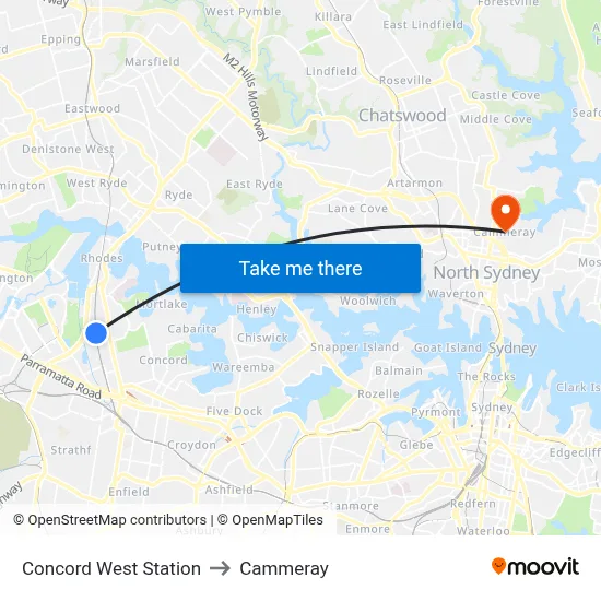Concord West Station to Cammeray map