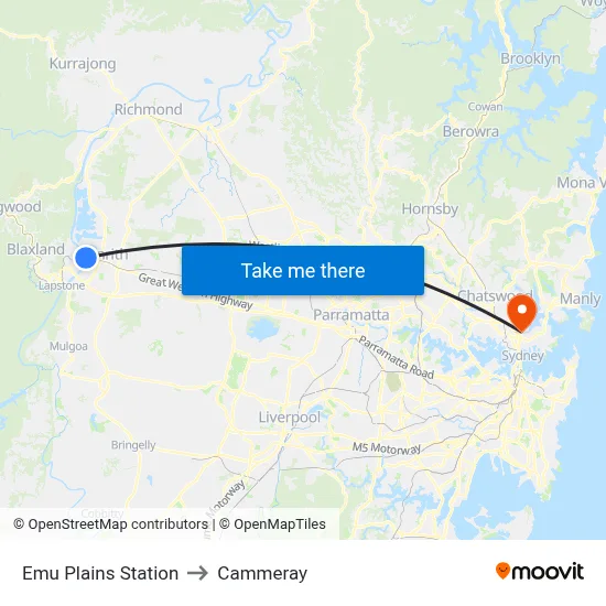 Emu Plains Station to Cammeray map