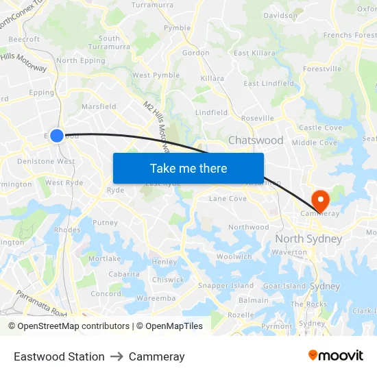 Eastwood Station to Cammeray map