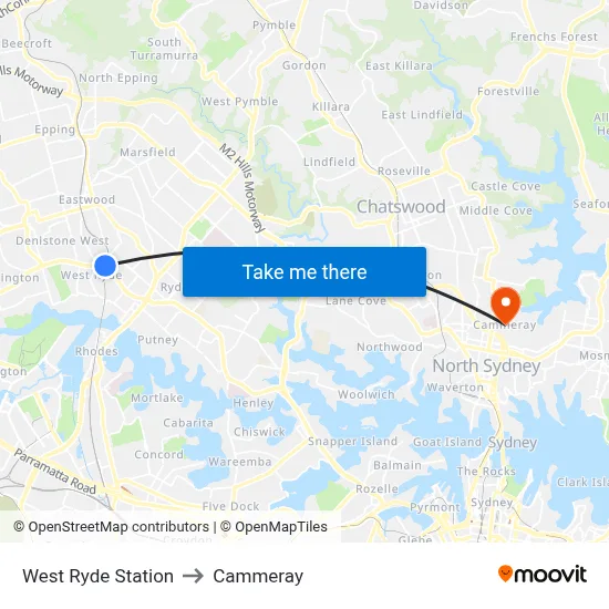 West Ryde Station to Cammeray map