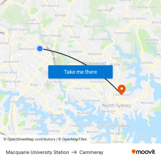 Macquarie University Station to Cammeray map