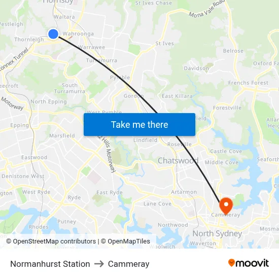 Normanhurst Station to Cammeray map