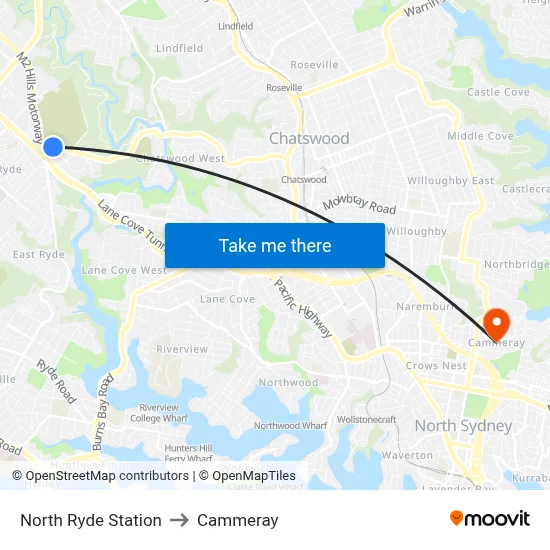North Ryde Station to Cammeray map