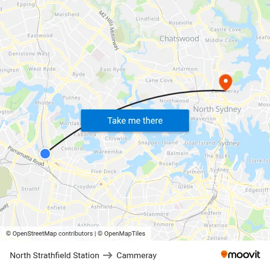 North Strathfield Station to Cammeray map