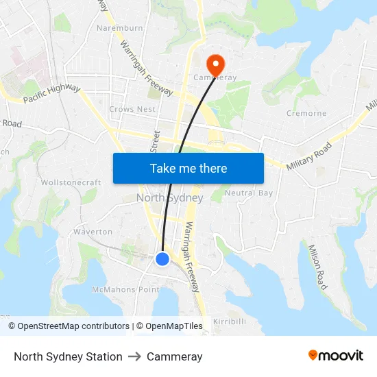 North Sydney Station to Cammeray map