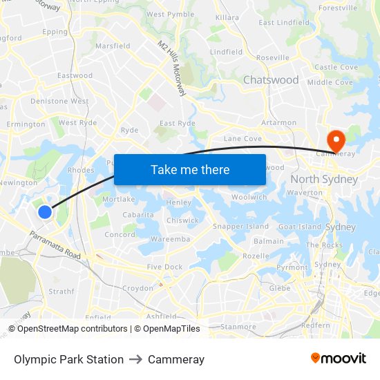 Olympic Park Station to Cammeray map