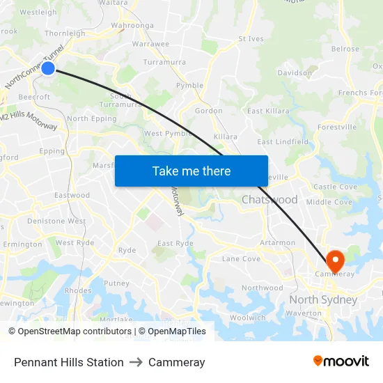 Pennant Hills Station to Cammeray map
