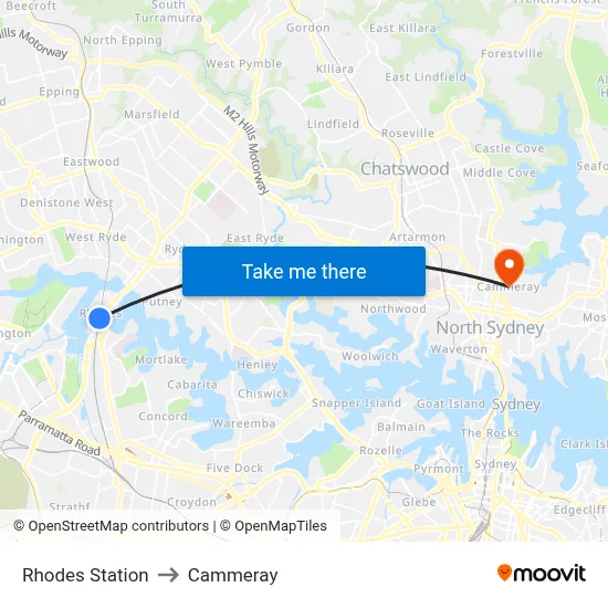Rhodes Station to Cammeray map