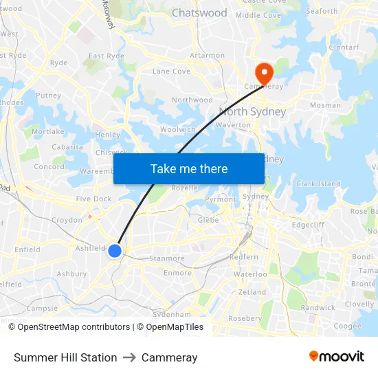 Summer Hill Station to Cammeray map