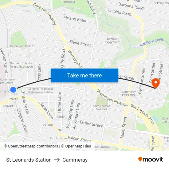 St Leonards Station to Cammeray map