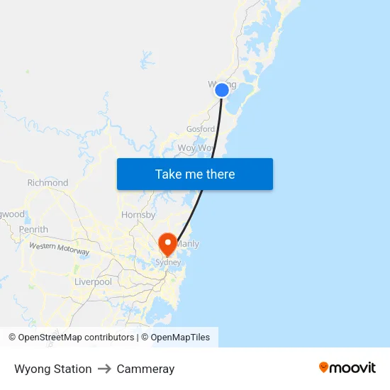 Wyong Station to Cammeray map