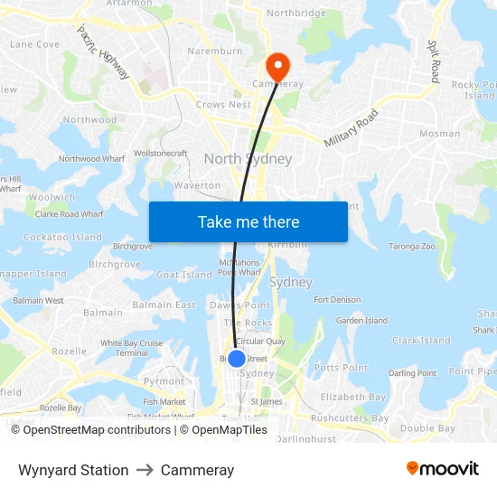 Wynyard Station to Cammeray map