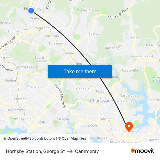 Hornsby Station, George St to Cammeray map