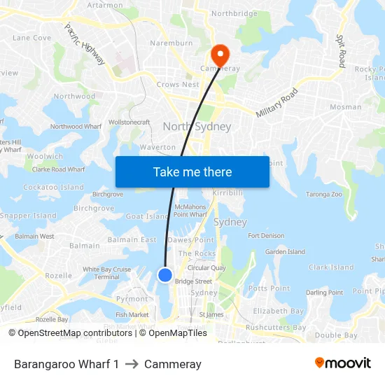 Barangaroo Wharf 1 to Cammeray map