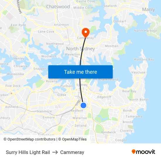 Surry Hills Light Rail to Cammeray map