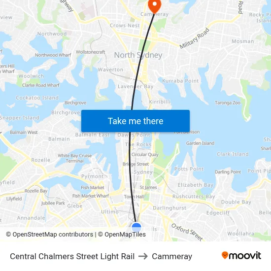 Central Chalmers Street Light Rail to Cammeray map