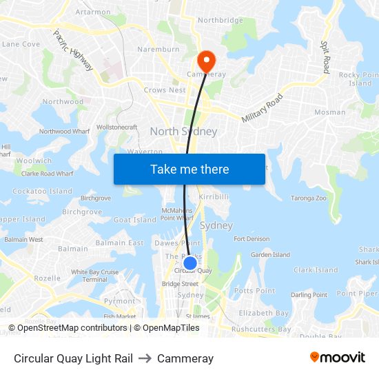 Circular Quay Light Rail to Cammeray map