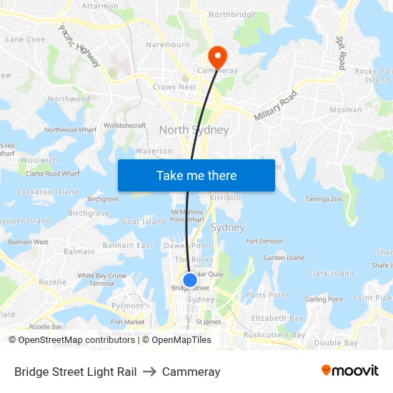 Bridge Street Light Rail to Cammeray map