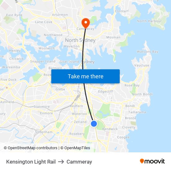 Kensington Light Rail to Cammeray map