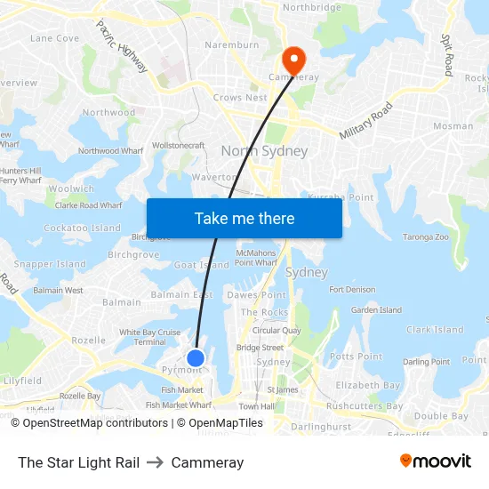 The Star Light Rail to Cammeray map