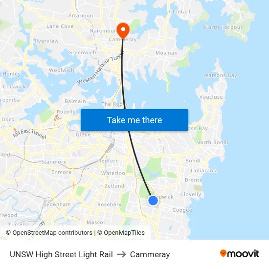 UNSW High Street Light Rail to Cammeray map