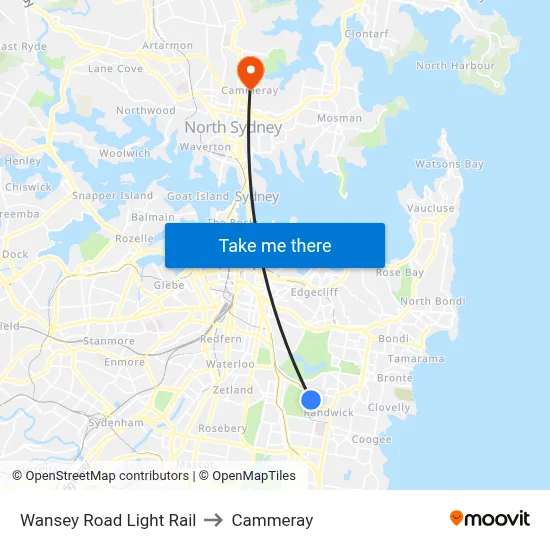 Wansey Road Light Rail to Cammeray map