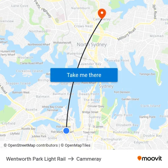 Wentworth Park Light Rail to Cammeray map