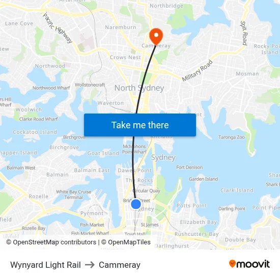 Wynyard Light Rail to Cammeray map