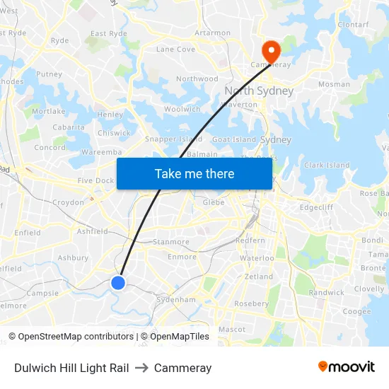 Dulwich Hill Light Rail to Cammeray map