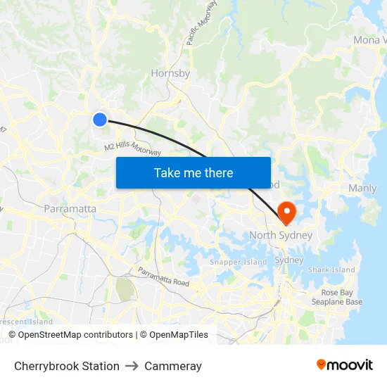Cherrybrook Station to Cammeray map