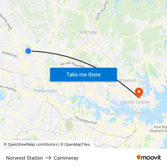 Norwest Station to Cammeray map