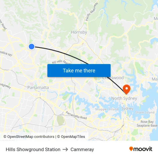 Hills Showground Station to Cammeray map