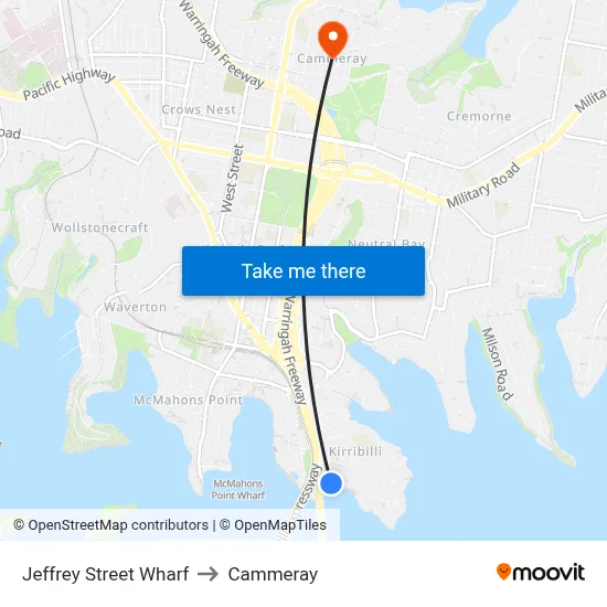 Jeffrey Street Wharf to Cammeray map