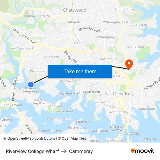 Riverview College Wharf to Cammeray map