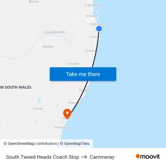 South Tweed Heads Coach Stop to Cammeray map