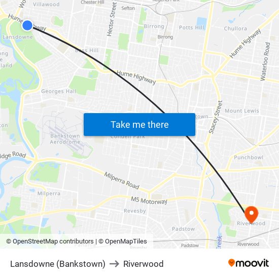 Lansdowne (Bankstown) to Riverwood map