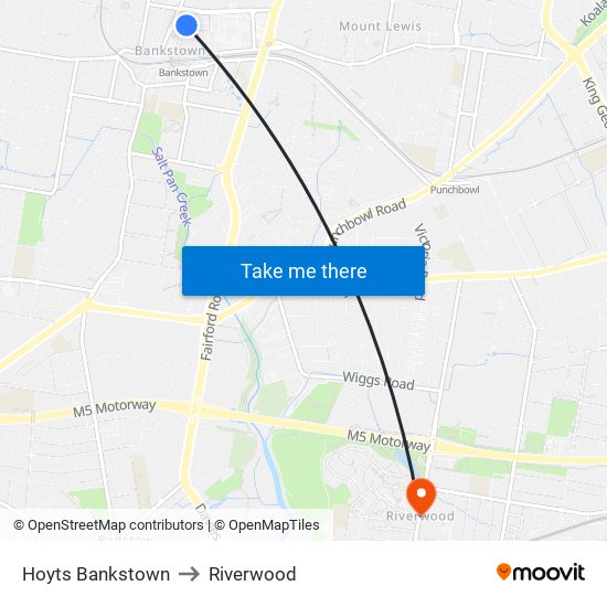 Hoyts Bankstown to Riverwood map