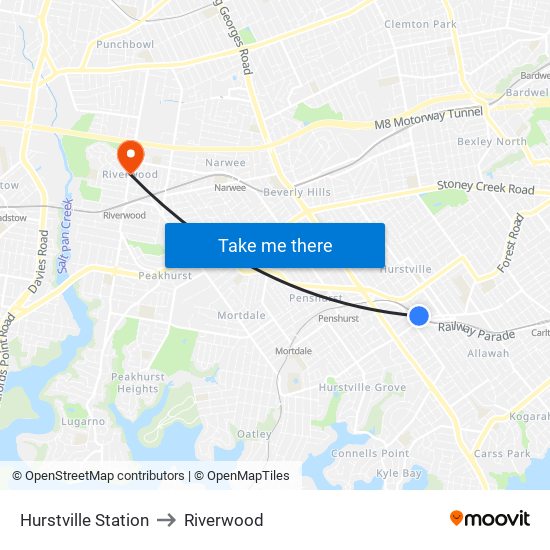 Hurstville Station to Riverwood map
